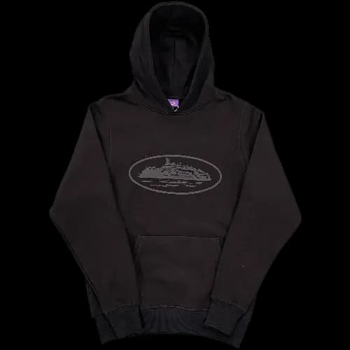 corteiz hoodie black  alcatraz logo black
