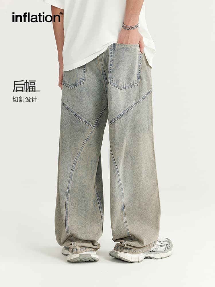 INF Men's Wear | Washed Cut Wide-Leg Jeans 2024 Spring and Summer New Trendy Street Loose Straight Men's Trousers - JoyaGoo Spreadsheet