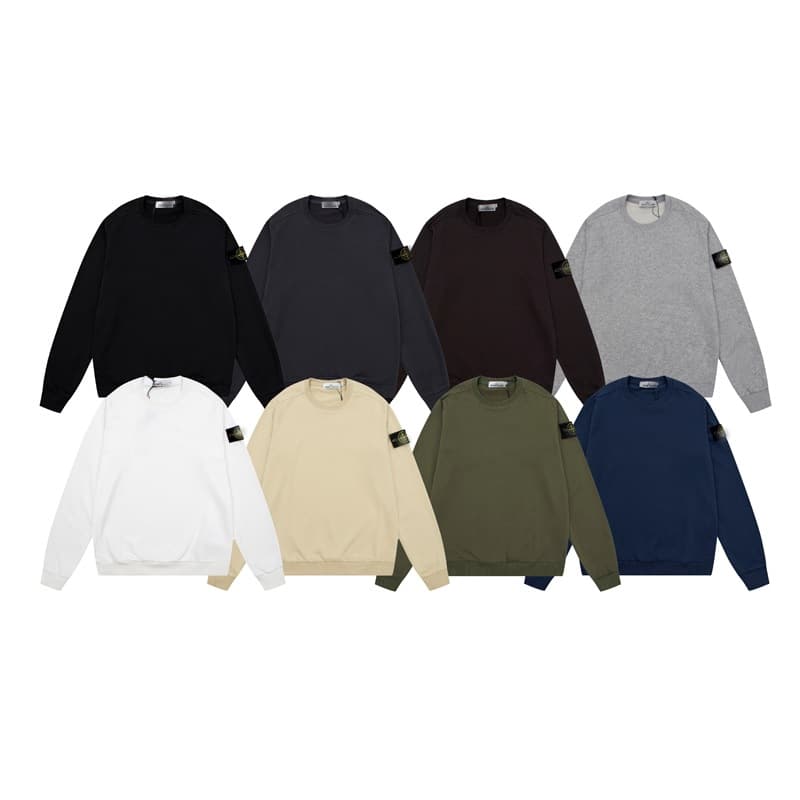sto stonene round neck pullover plus velvet sweater basic style solid color long sleeve autumn and winter men and women all-match island Stone