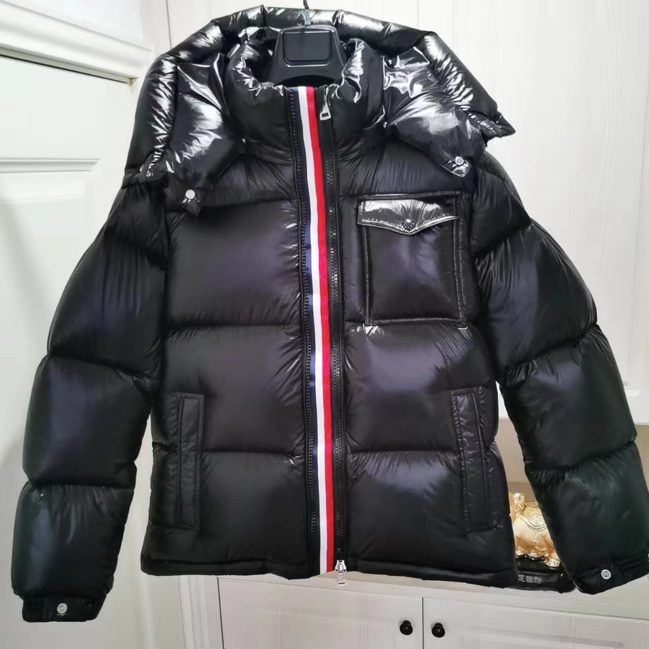 M Mengjia down jacket men's couple style red striped double zipper hooded jacket for men and women - JoyaGoo Spreadsheet
