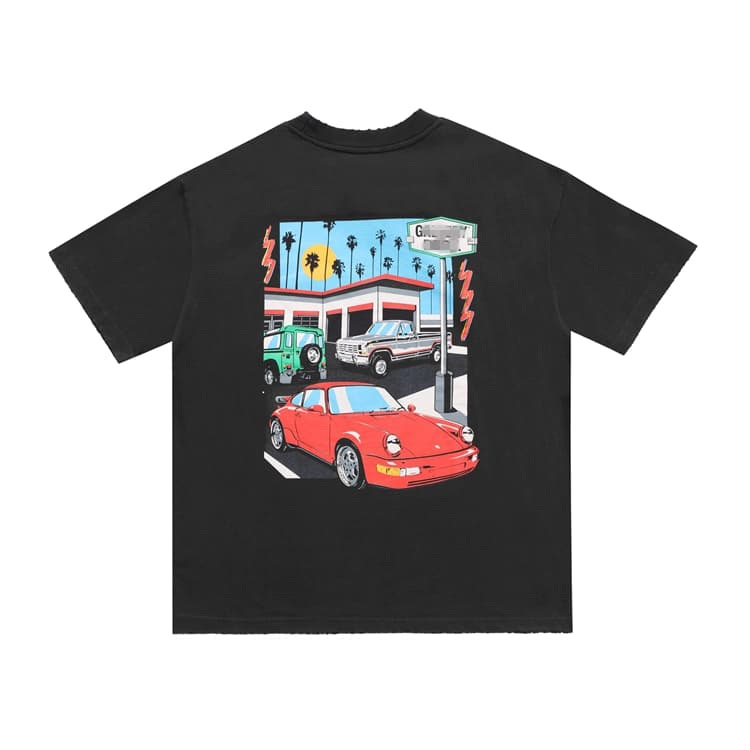 Short-sleeved T-shirt with painted car print on the back - JoyaGoo Spreadsheet