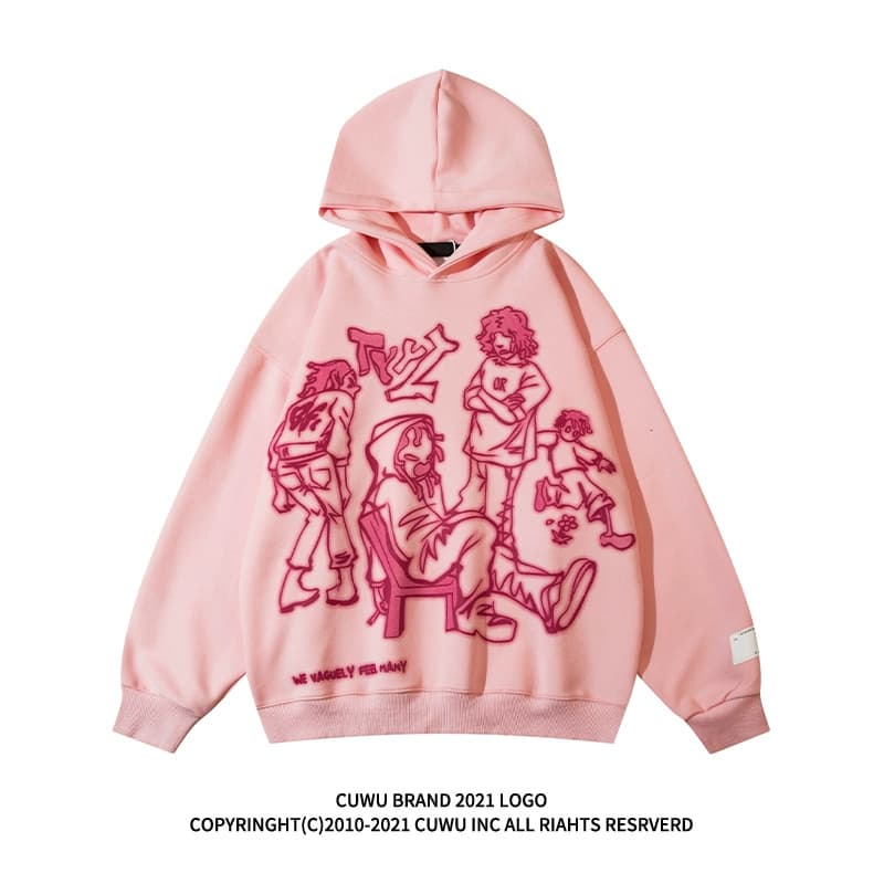 cuwu Amei Khaki portrait print hooded sweatshirt for women street hip-hop all-match loose couple outfit autumn jacket - JoyaGoo Spreadsheet