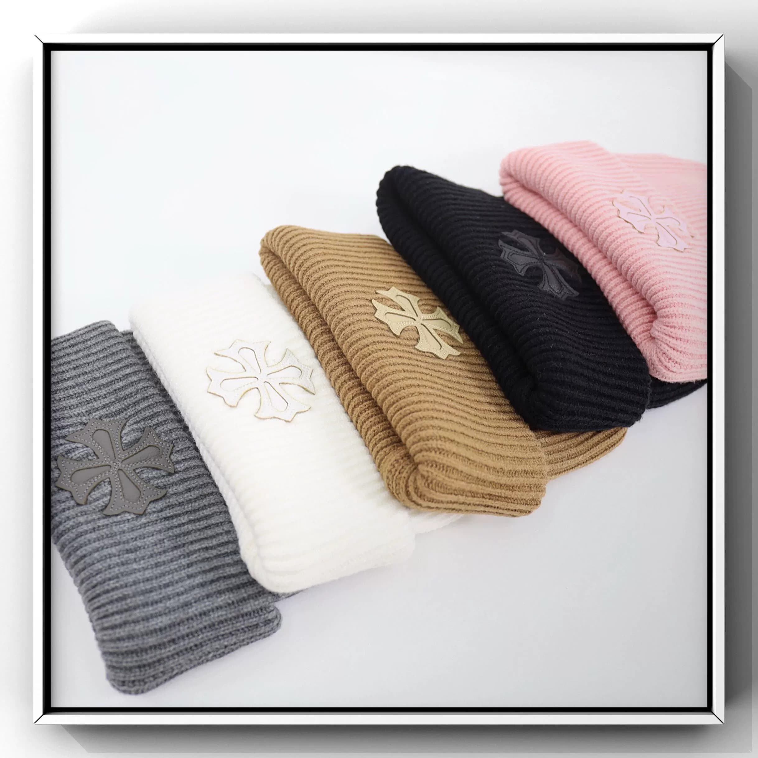 CH leather cross logo hat leather label cross two-fold knitted wool hat beanie melon skin hat - JoyaGoo Spreadsheet