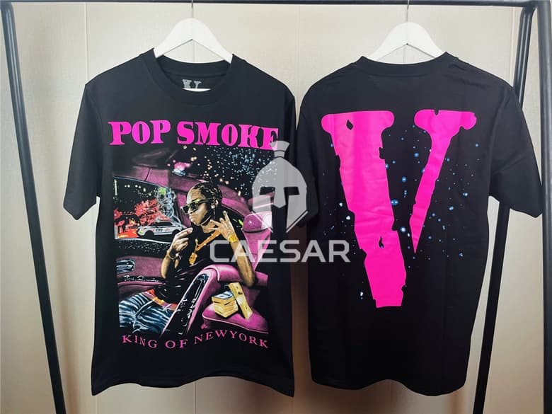 现货VLONE x POP SMOKE联名KING OF NY纽约之王粉色大V短袖TEE