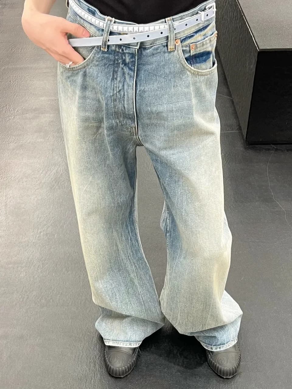 MM6 Margie 23SS Washed Faded Flared Straight Wide Leg Stacked Jeans CleanFit Style - JoyaGoo Spreadsheet