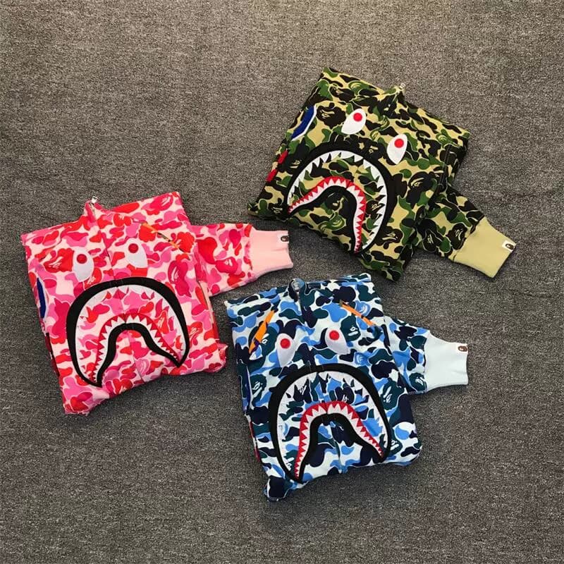 Classic Ape Man Harajuku Shark Head Camouflage Zipper Sweater Loose Cotton Hooded Unisex Couple Cardigan Jacket - JoyaGoo Spreadsheet