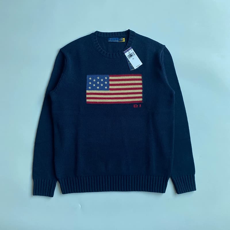 rl sweater round neck XINGX national flag men's and women's same loose classic old money style pullover pure cotton sweater top - JoyaGoo Spreadsheet