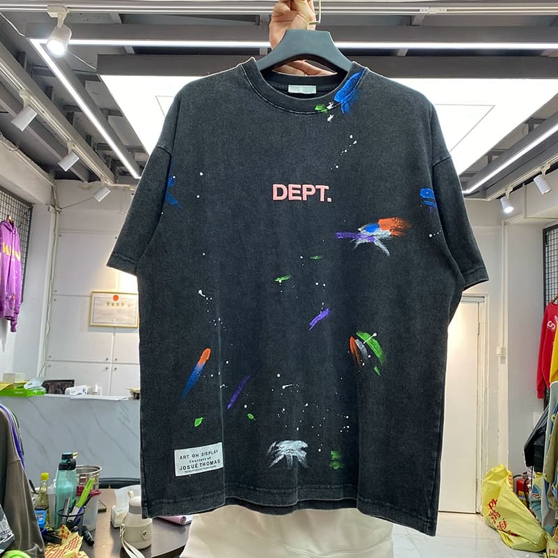 Gallery dept foam letters color splash ink retro wash old loose summer casual short-sleeved T-shirt - JoyaGoo Spreadsheet