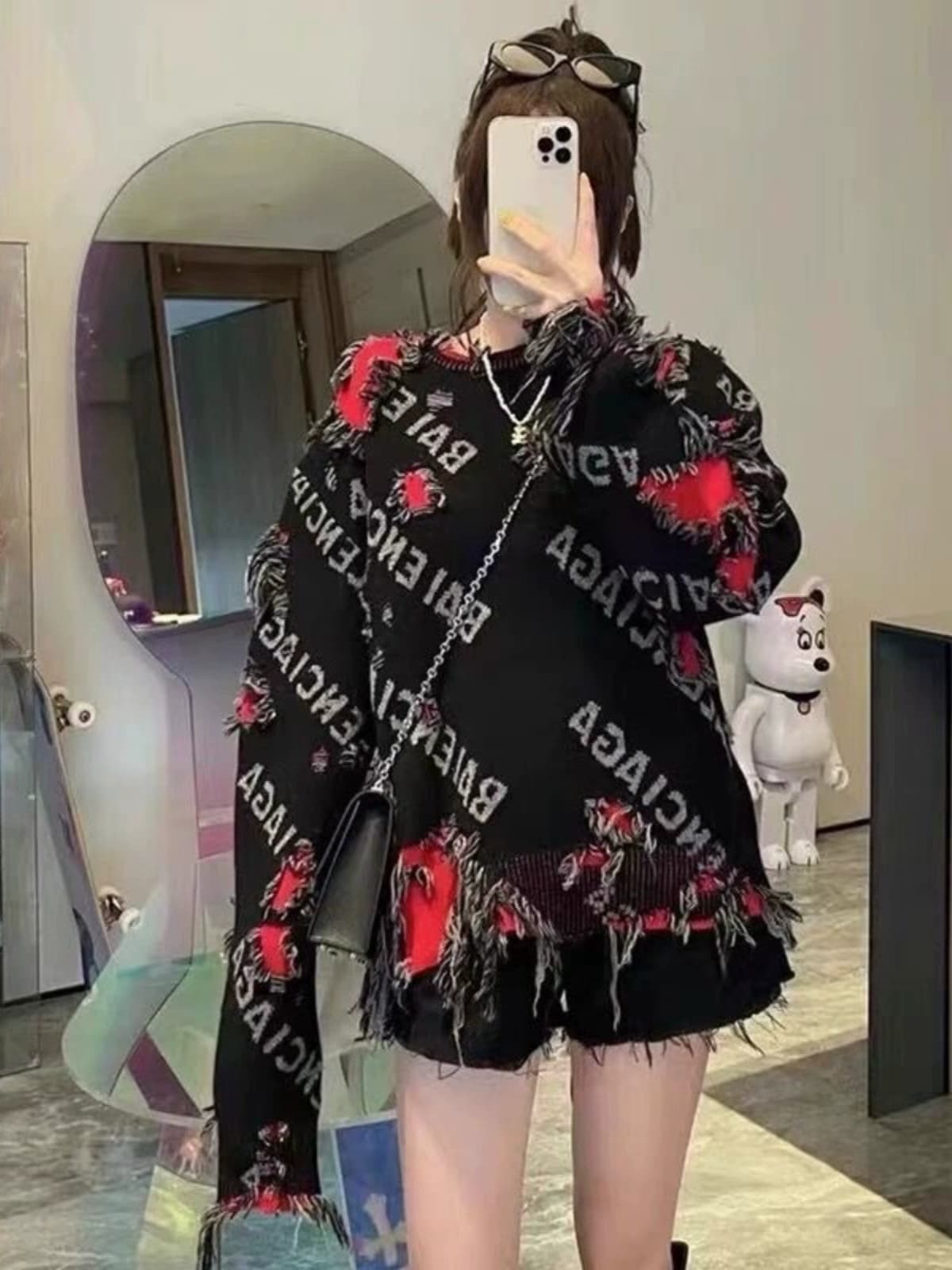 Crazy Xiao Yangge same style old hole knitted trendy retro sweater lazy style pullover unisex sweater - JoyaGoo Spreadsheet