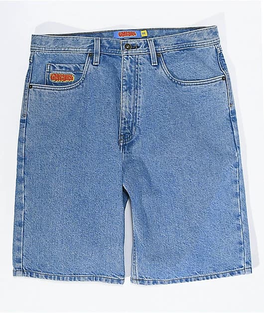 Skateboard denim shorts washed classic denim shorts men's summer loose retro trendy solid color casual shorts