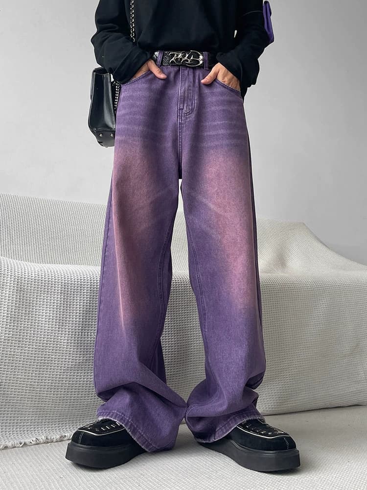 SHUNP niche high-end purple straight loose casual jeans ins trendy wide-leg slim trousers men - JoyaGoo Spreadsheet