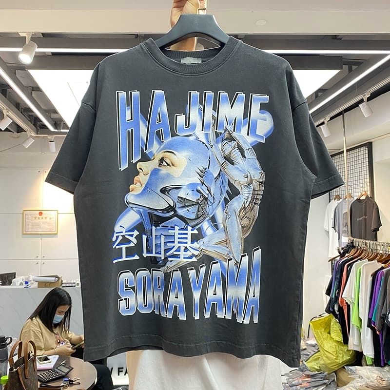 Summer fashion brand Sorayama Takashi mechanical metal anime portrait printing men and women loose casual round neck short-sleeved T-shirt cotton - JoyaGoo Spreadsheet