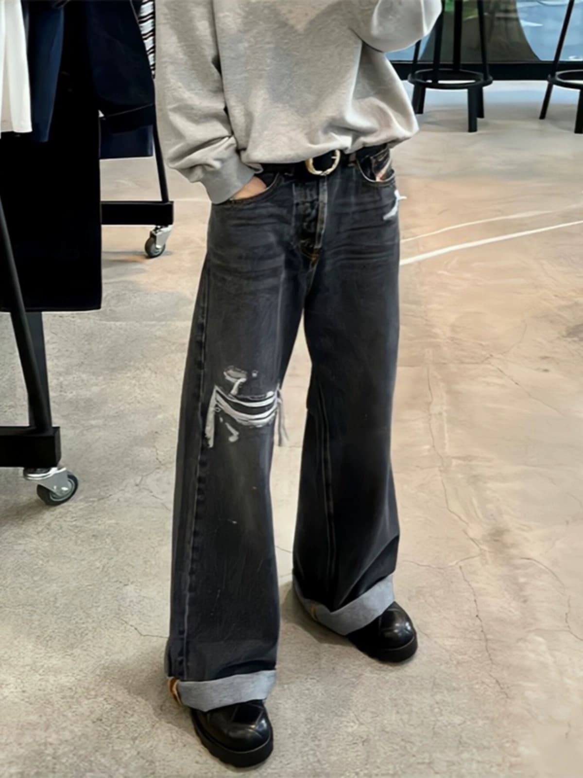 Y/project designer 23S new style washed black and gray jeans with holes, wide-leg and slightly flared casual trousers - JoyaGoo Spreadsheet