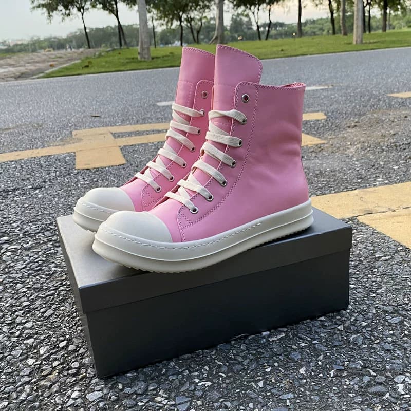 RO FABLED pink high-top shoes genuine leather men's shoes lace-up thick sole side zipper European and American trendy shoes women's short boots - JoyaGoo Spreadsheet