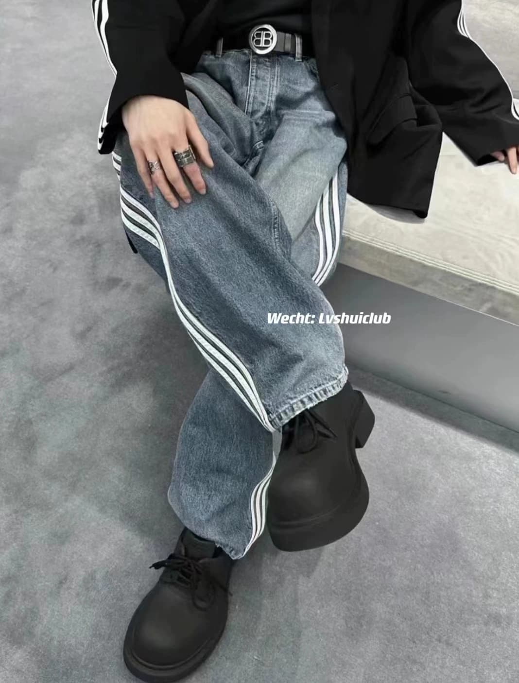 (Ready stock) Independent 23SS joint show striped stitching washed silhouette jeans - JoyaGoo Spreadsheet