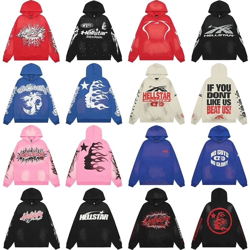 Hellstar Sports Zip Up Hoodie Large Logo Washed Cotton Hoodie for Men and Women