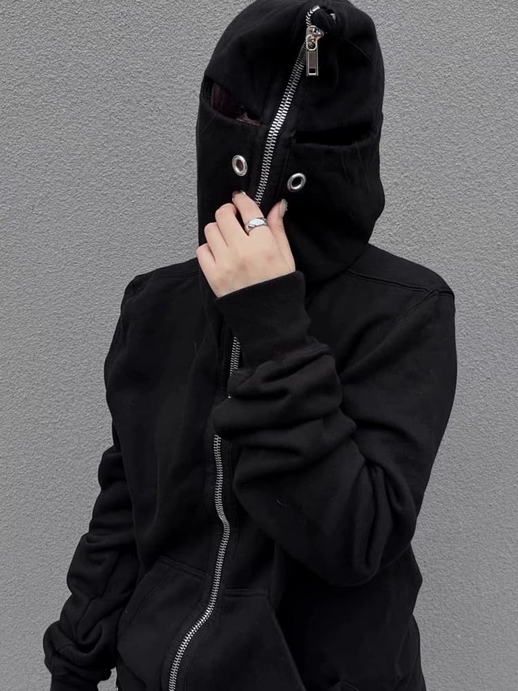 暗黑风外套秋季新款黑色蒙面卫衣开衫男女情侣宽松休闲巫师帽外套 - JoyaGoo Spreadsheet