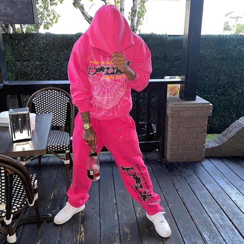 Young Thug 明星同款 Sp5der 555555 Pink Hoodie 长裤卫衣套装 - JoyaGoo Spreadsheet