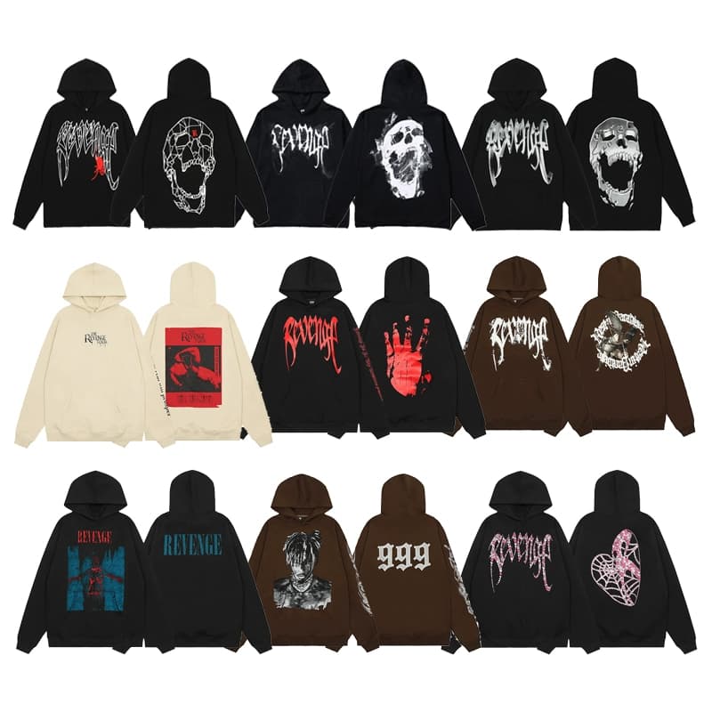 REVENGE风格BLACK美式高街HOODIE帽衫骷髅头LOGO连帽卫衣XXX同款