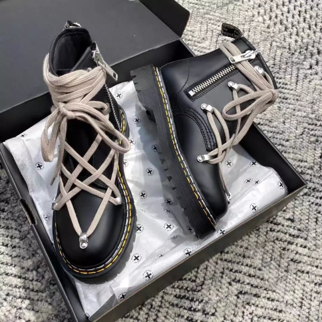 Ouyang Nana Rick Owens co-branded dr martin 1460 platform bottom top layer glossy patent leather 8-hole martin boots - JoyaGoo Spreadsheet