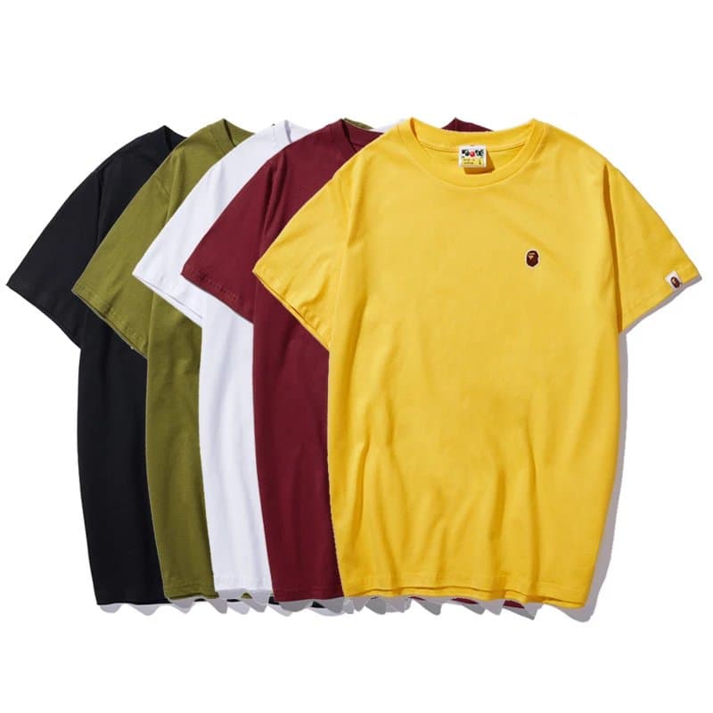 High quality AAPE ape head pure cotton short-sleeved T-shirt men's summer trend simple embroidered ape head small logo all-match bottoming shirt men's BAPE large size loose casual half-sleeved top - JoyaGoo Spreadsheet