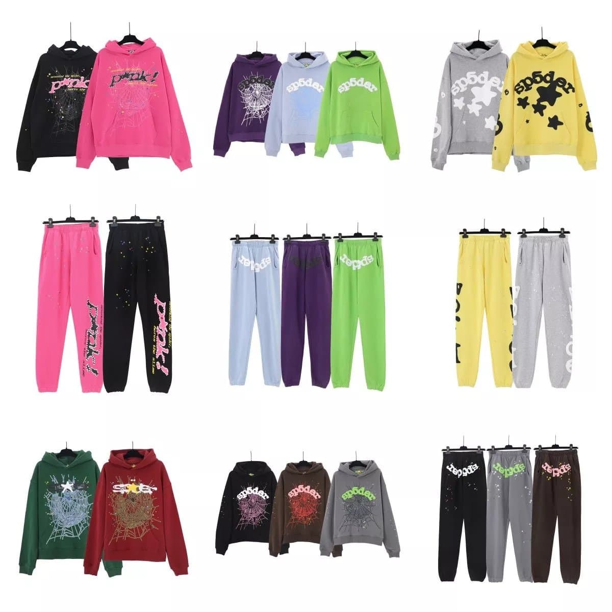 Sudadera con capucha holgada de calle con estampado de espuma Sp5*der 555 para hombres y mujeres, traje de pantalón informal - JoyaGoo Spreadsheet