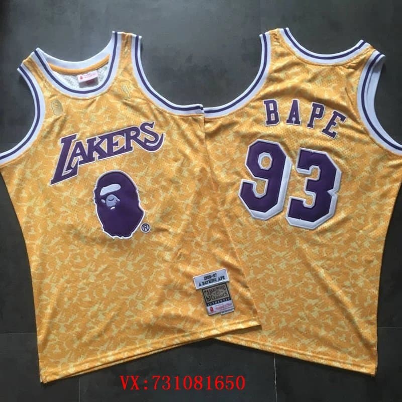 BAPE MITCHELL NESS co-branded NBA Lakers jersey vest T-shirt men's yellow No. 93 - JoyaGoo Spreadsheet