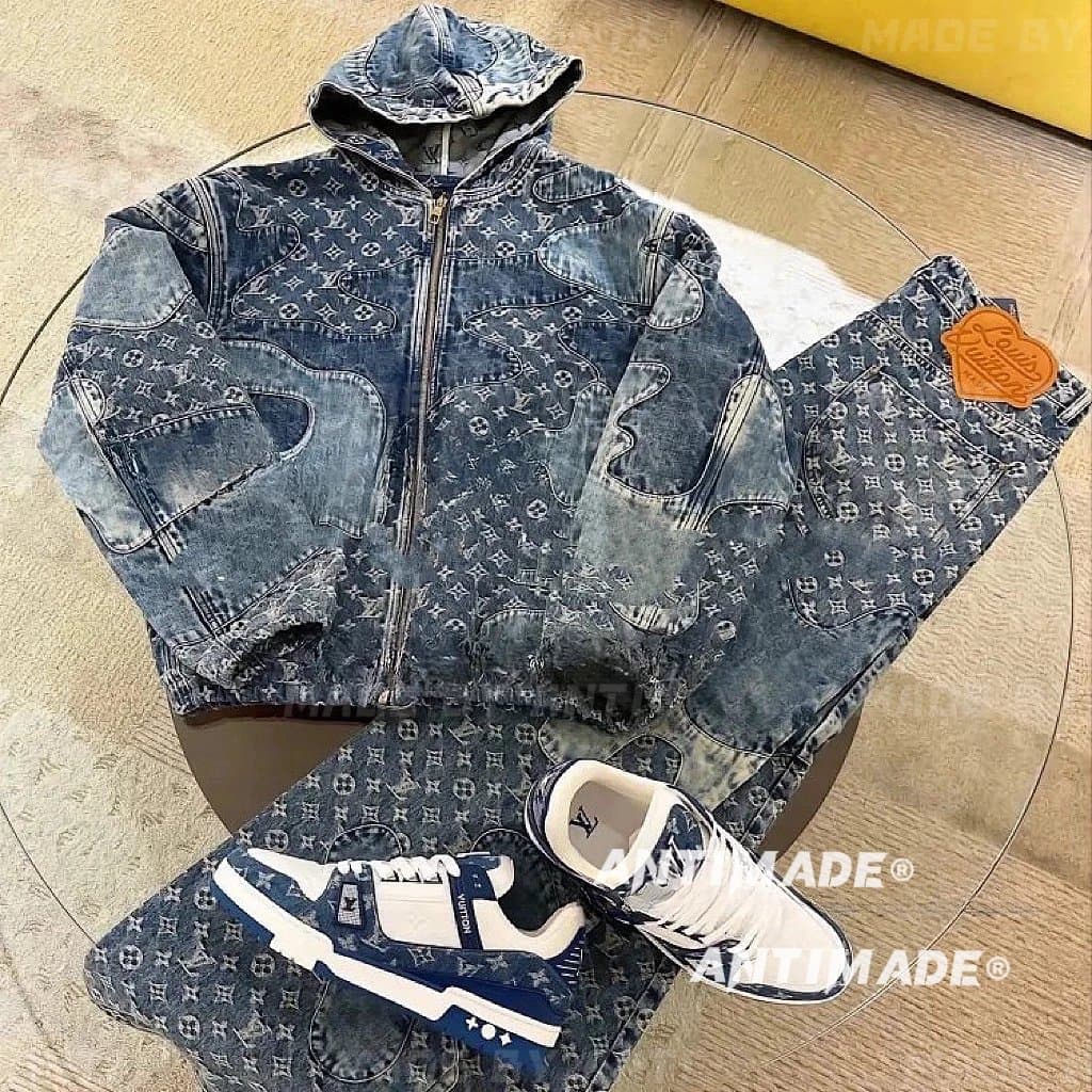 [Super Heavy] Nigo co-branded washed and distressed floral print denim jacket hoodie for men and women couples casual jacket - JoyaGoo Spreadsheet