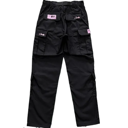 corteiz pants cargo black - pink logo – photo 2